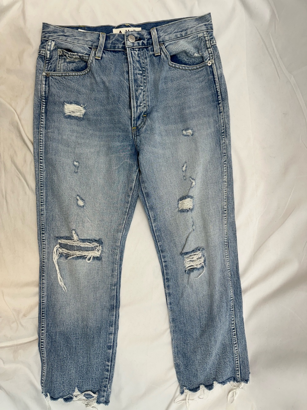 AMO Light Blue Distressed Wide-Leg Jeans 29